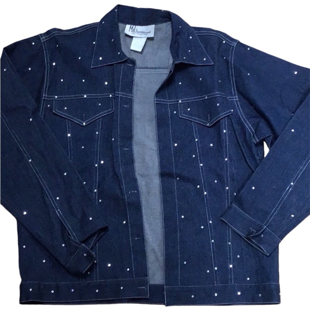Vintage Rhinestone Studded Western Style Blue Jean Jacket Size Small